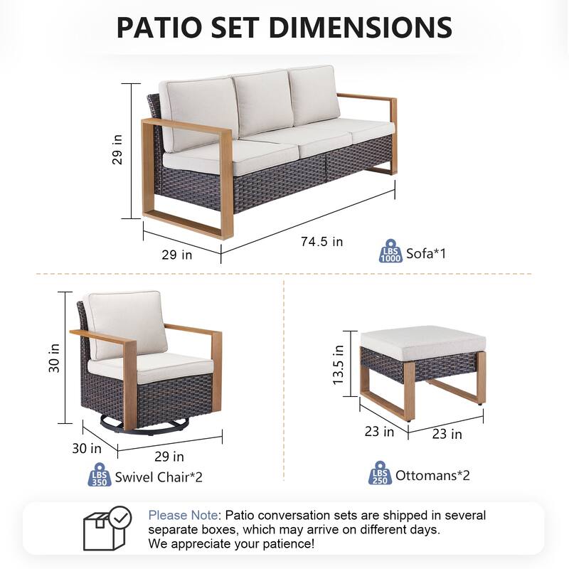 Pocassy 5 Pieces Outoor Patio Sofa Swivel Chair Ottoman Set
