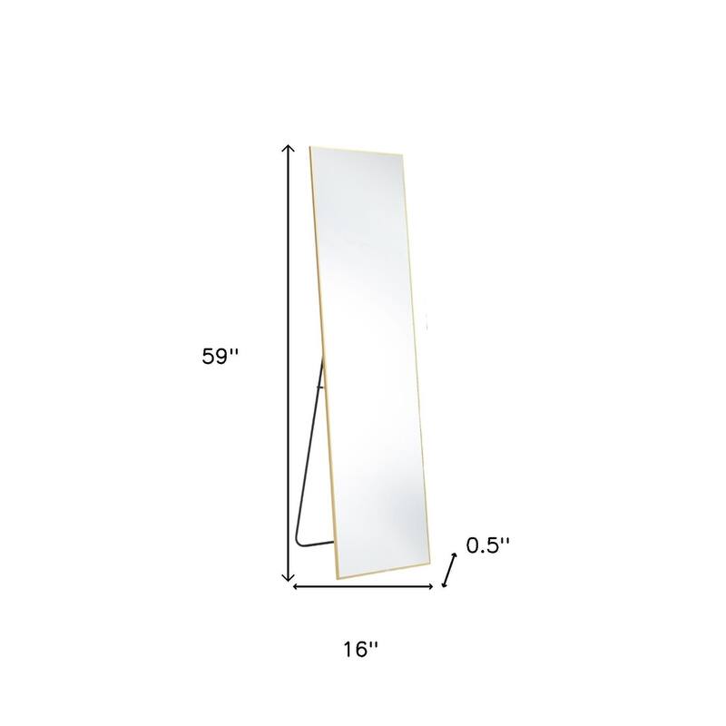 HomeRoots 59" Gold Metal Freestanding and Wall Mount Framed Full Length Mirror - 16.00 in. x 59.00 in. x 0.50 in.