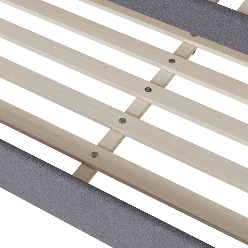 Full Size Upholstered Daybed with Trundle, Gray, Light Stripes, Modern Design