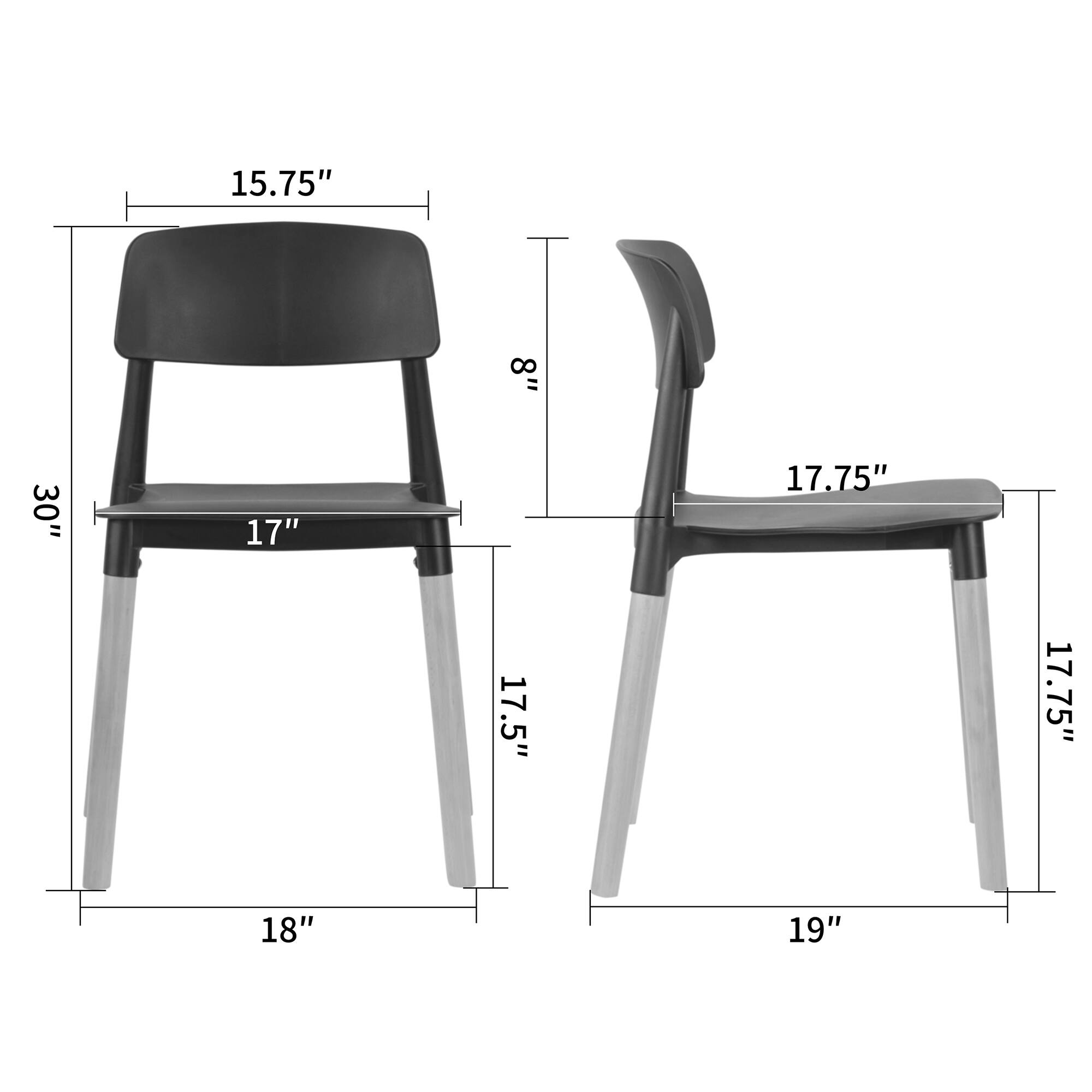 Set of 4 Balta Black Plastic Dining Chair with Wood Legs Bed Bath