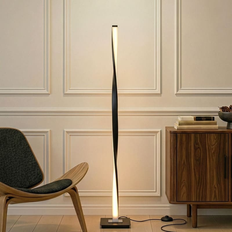 Brightech Helix 48 in. Classic Black Industrial LED Super Bright Floor Lamp with Built-In 3-Way Dimmer Function