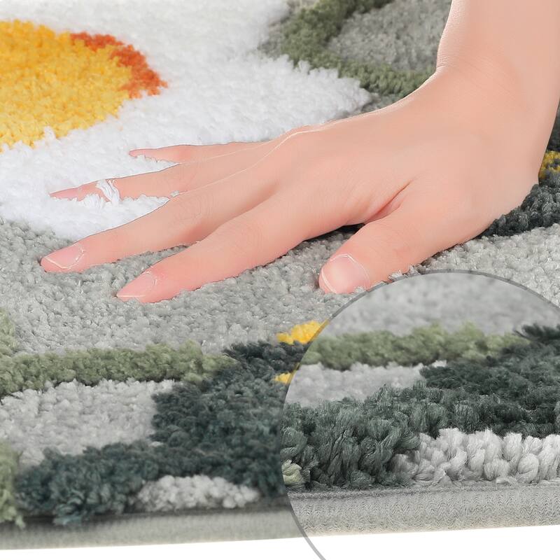Microfiber Bathroom Rugs, Non-Slip Cute Flower Bath Mats, Soft Absorbent Plush Bath Rugs