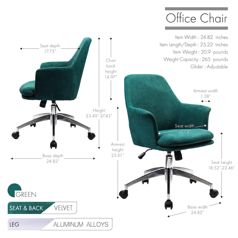 Porthos Home Nala Velvet Office Chair with Arms, Adjustable Seat