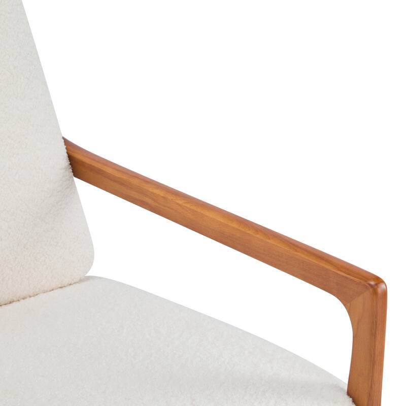 Mid Century Modern Accent Armchair, Solid Wood Frame with High Back, Beige Upholstered Cushions, Ergonomic Lounge Chair