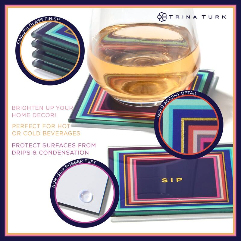 Cheers To You Aqua Set Of 4 Glass Coaster Set 4"D - 4 in. diameter