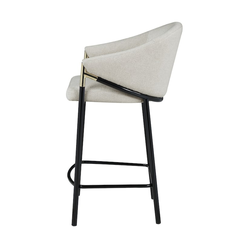 Fil 27 Inch Counter Height Stools, Set of 2, Padded Curved Back, Beige Linen