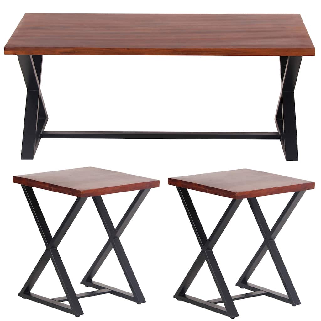 Acacia Wood Cross Leg Living Room Table Set - 46"Lx24"Wx19"H