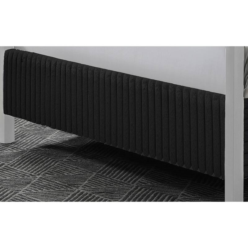 Modern Canopy Queen Bed with Upholstered Headboard and Vertical Channeling