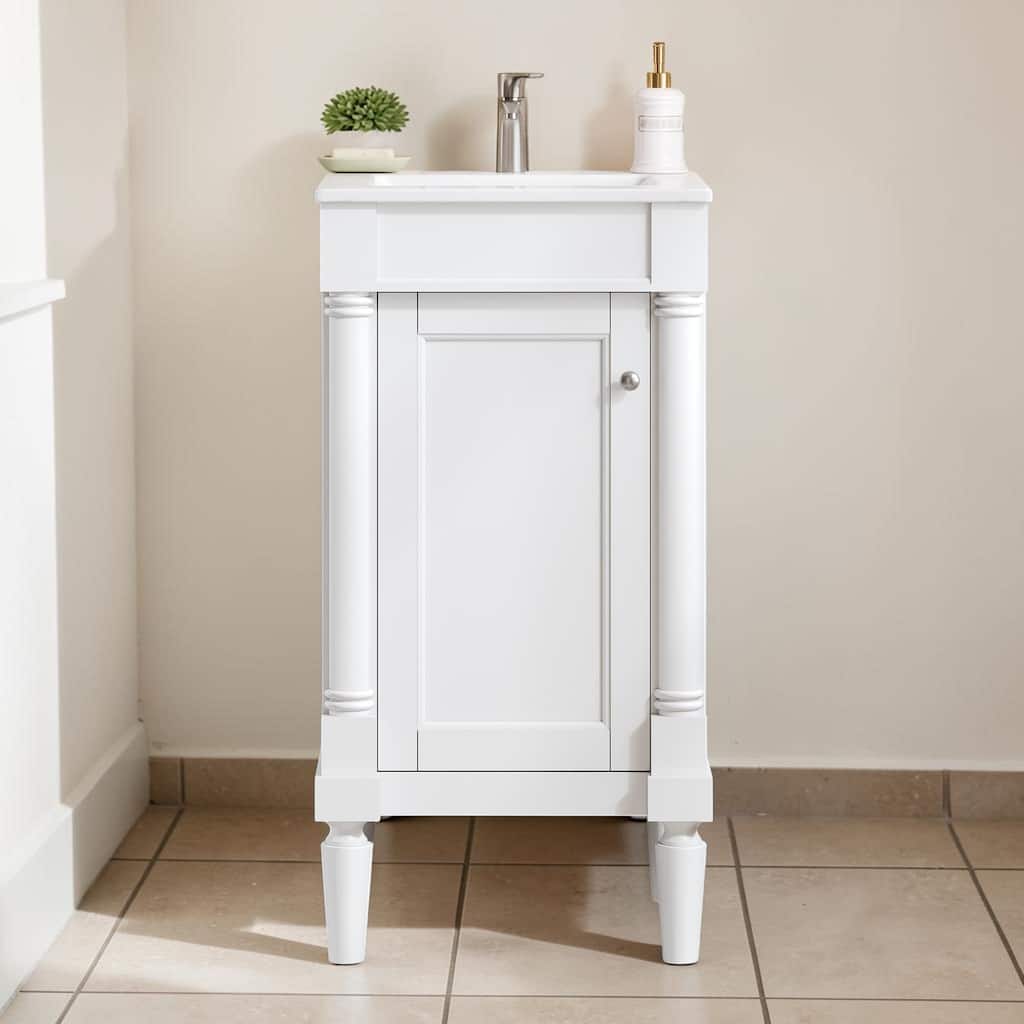 18 Inch French Style Bathroom Vanity with Ceramic Sink, Small Space Cabinet with Adjustable Shelf and Soft Close Hinges