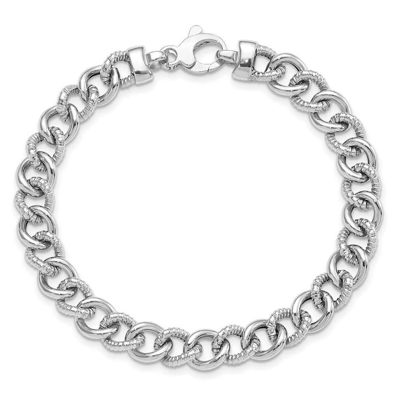 Curata 14k White Gold 7.75" 8mm Polished and Textured Fancy Curb Bracelet