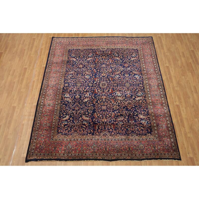 Hand Knotted Oriental 100% Wool Carpet Traditional All-Over Navy Blue & Blues Sarouk Area Rug - 10' 0'' X 8' 2''