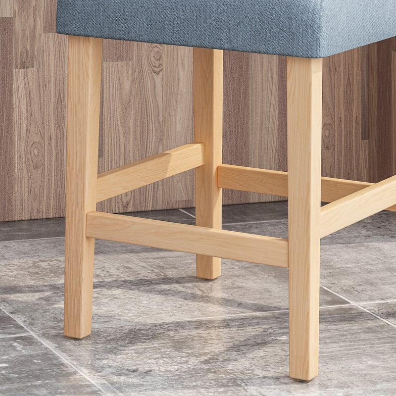 2-Piece Wood Frame Bar Stool Set Fabric Tufted Wingback 27 Inch Counter Stools Island Thick Upholstered Bar Stool