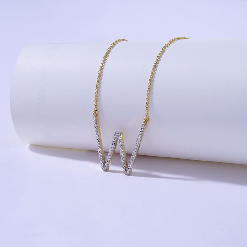 1/20ct TDW Diamond Classic Initial Pendant Necklace in Silver for Women - W - Yellow