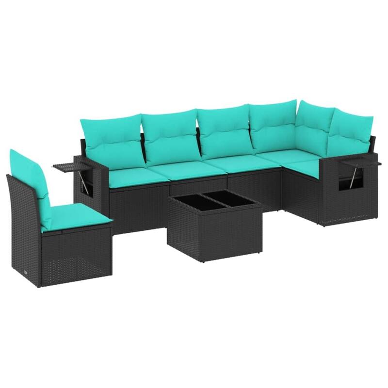 vidaXL 6 Piece Patio Sofa Set with Cushions Black Poly Rattan