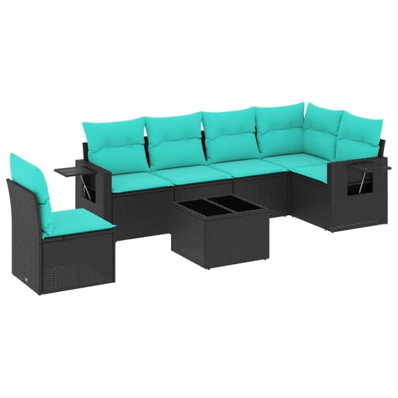 vidaXL Patio Sofa Set with Cushions Outdoor Conversation Furniture Poly Rattan - 24.4 x 24.4 x 27.2