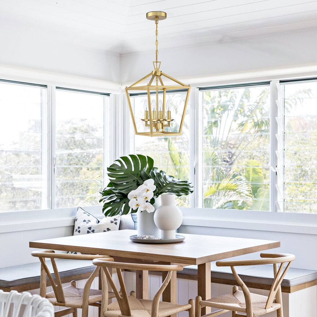 4-Light Soft Gold Lantern Geometric Pendant Light