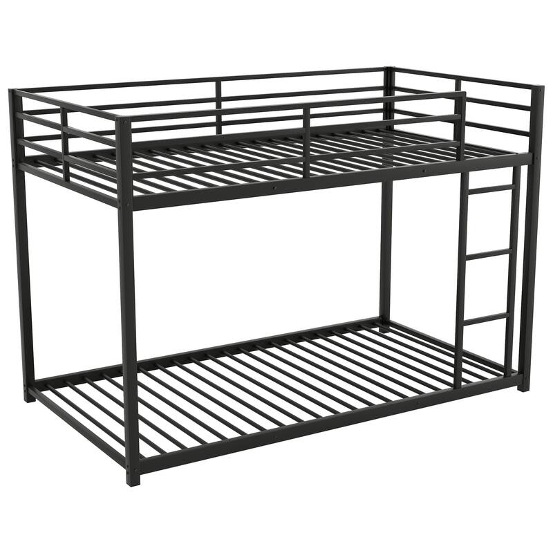 Roomfitters Twin Over Twin Metal Bunk Bed with Built-in Ladder and Safety Guardrails, Low Profile Space-Saving Frame