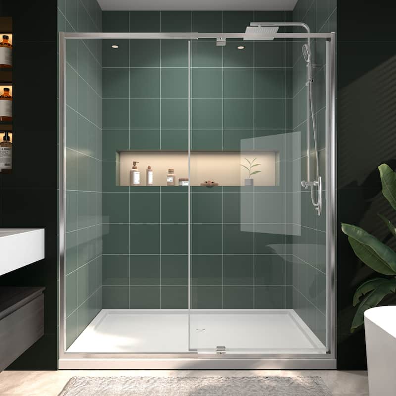 Modland 60"x71" Pivot Swing Shower Door Semi-Frameless in Nickel/Black/Chrome with Tempered Glass