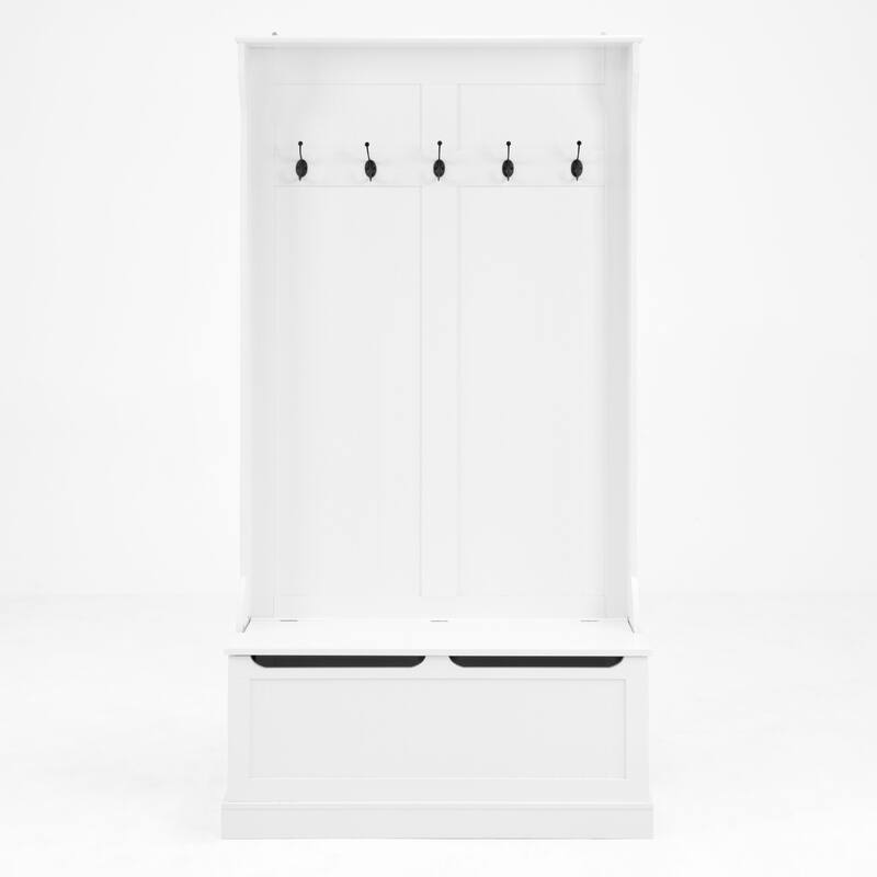 Entryway Bench with 5-Hook Coat Rack & Shoe Storage