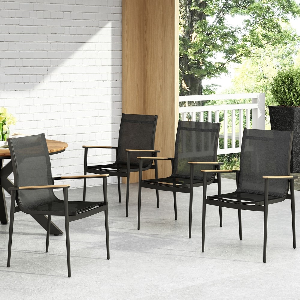 Barrister Outdoor Mesh and Aluminum Dining Chairs by Christopher Knight Home