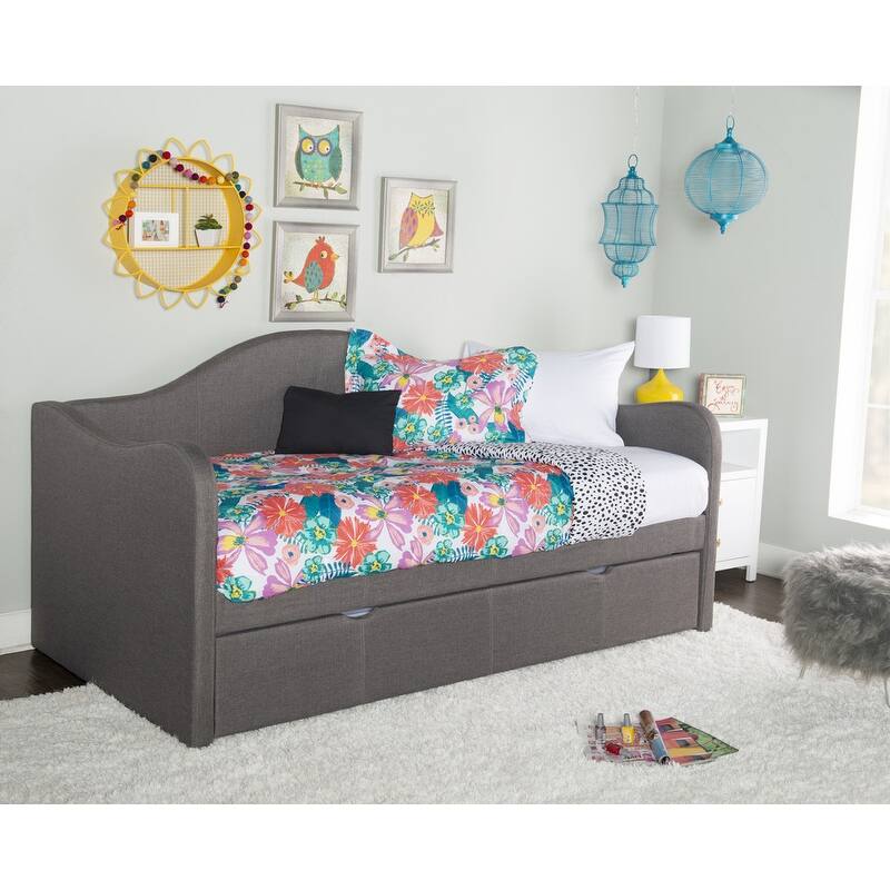 Linon Seraphina Grey Upholstered Daybed with Trundle