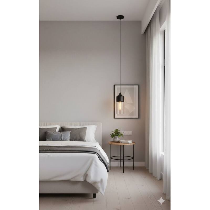 1-Light Matte Black Pendant With A Clear Glass Shade