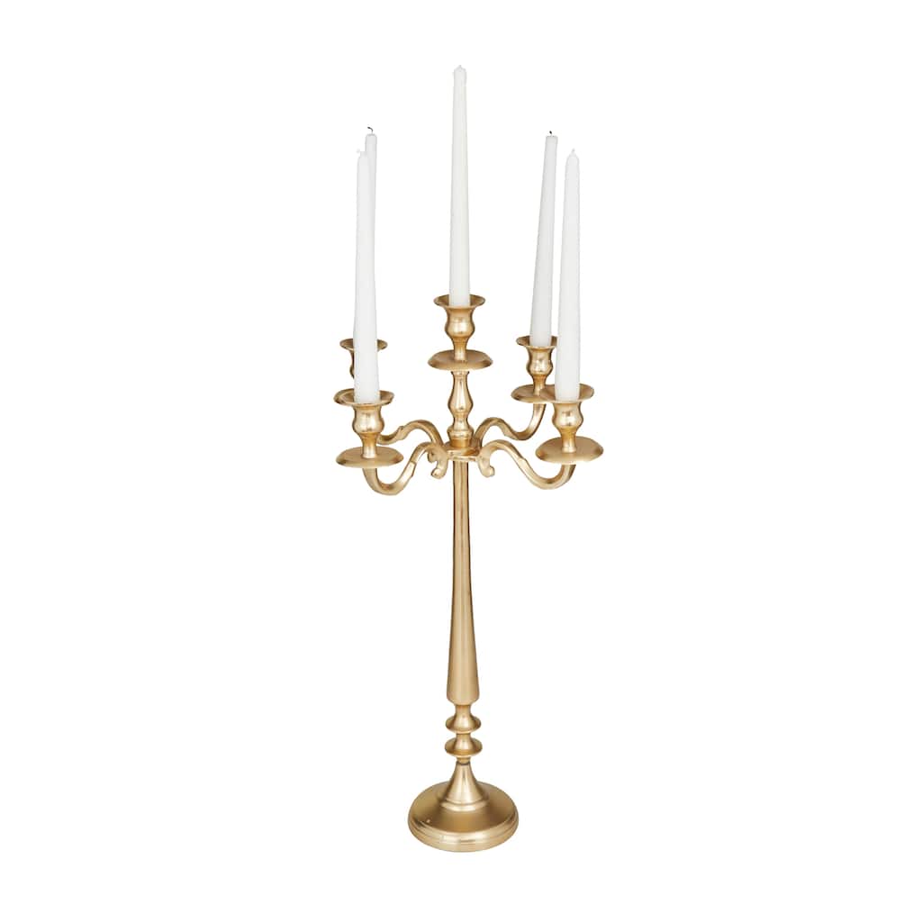 Aluminum Metal Tapered 5 Plate Candelabra - Gold - Roche River Decor - 13"W x 13"L x 24"H