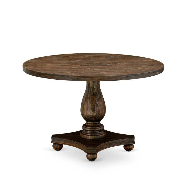 HomeStock 5-Piece Distressed Jacobean Finish Solid Wood Top Dining Table with 4 Parson Chair