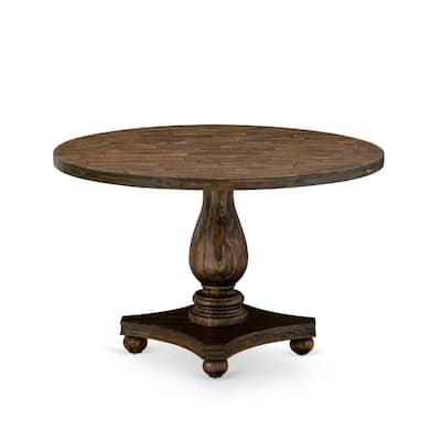 HomeStock 5-Piece Round Natural Oak Finish Solid Wood Top Dining Table with 4 Parson Chair