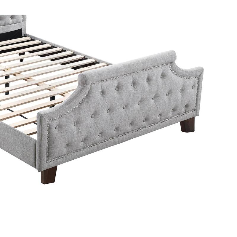 Grey Polyfiber American Traditional 1pcs Queen Size Bed Only Button Tufted Headbaord Footboard Bedroom Furniture