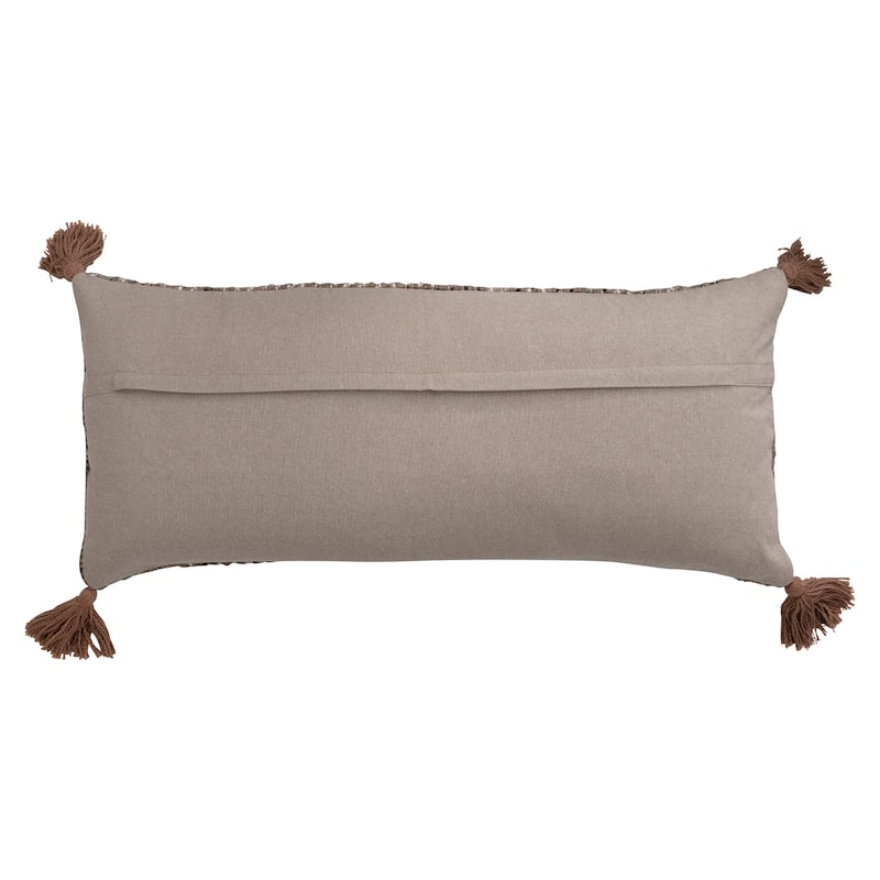 Woven Cotton Striped Lumbar Pillow with Chambray Back and Tassels