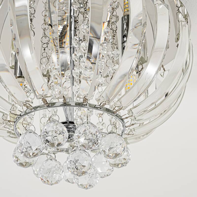 3-Light Transitional Metal & Crystal Flush Mount with Sparkling Clear Crystal Shade for Living Room - 11.8 in. W x 8 in. H