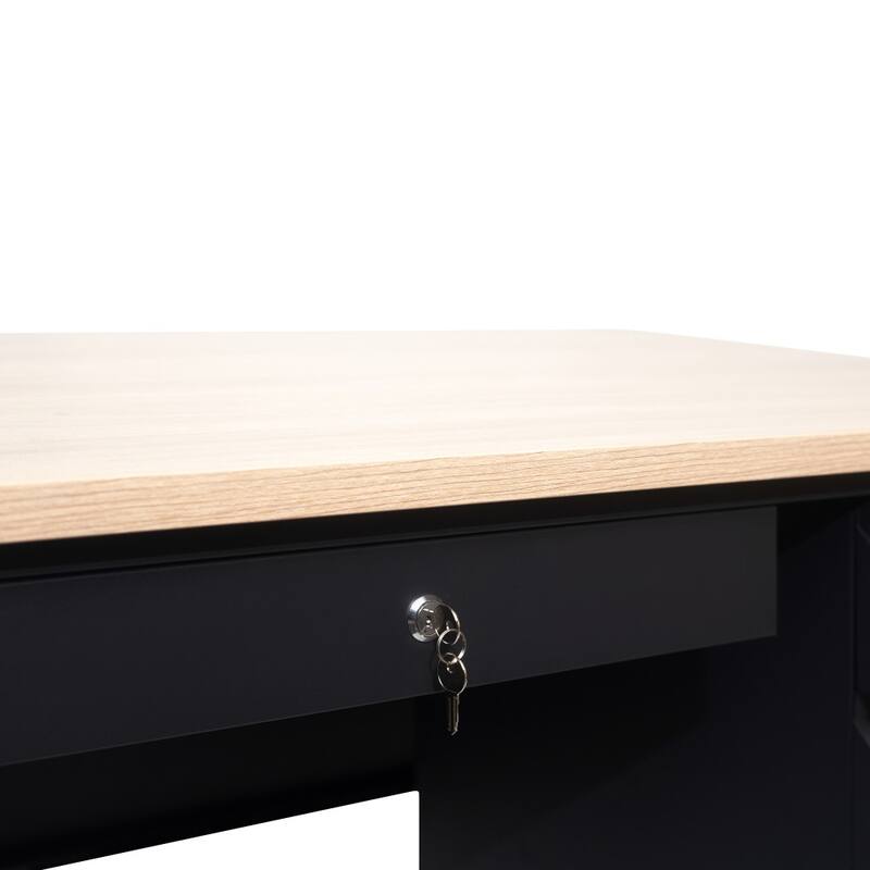Commercial Right Side Single Pedestal Desk with 3 Locking Drawers