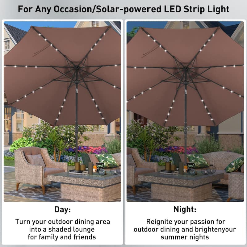 Autlaycil 10ft Solar LED lights Outdoor Patio Umbrella With Base