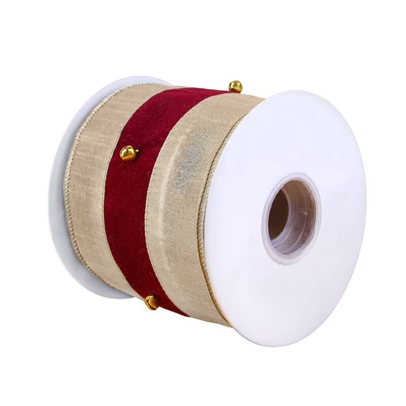 HGTV Home Collection Metallic Dupioni Velour Overlay Fused Ribbon, Gold, Gold, 3 in - 3 in
