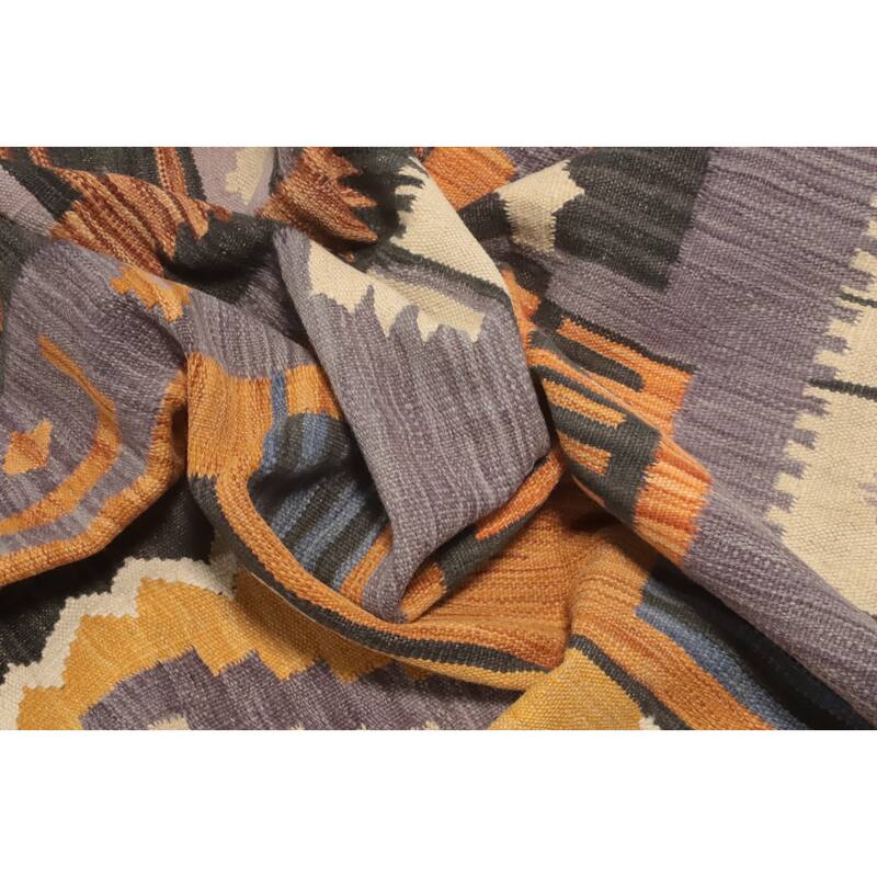 Hand Woven Oriental 100% Wool Carpet Southwestern Tribal Purples Kilim Area Rug - 8' 4'' X 5' 1''