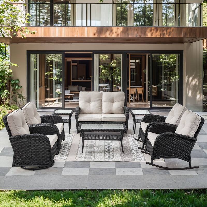 Gymojoy Outdoor Wicker Patio Furniture Loveseat Glider & Chair Set