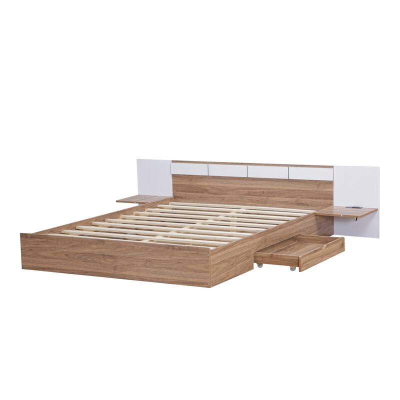 Queen Size Concise Low-Profile Platform Bed Frame with USB Charging