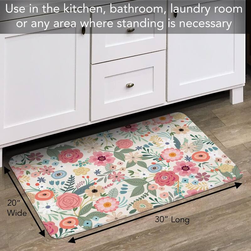 Floral Frenzy 30” x 20” Decorative Comfort Floor Mat Manufactured in The USA, Waterproof, Reduces Muscle Fatigue, Easy to Clean