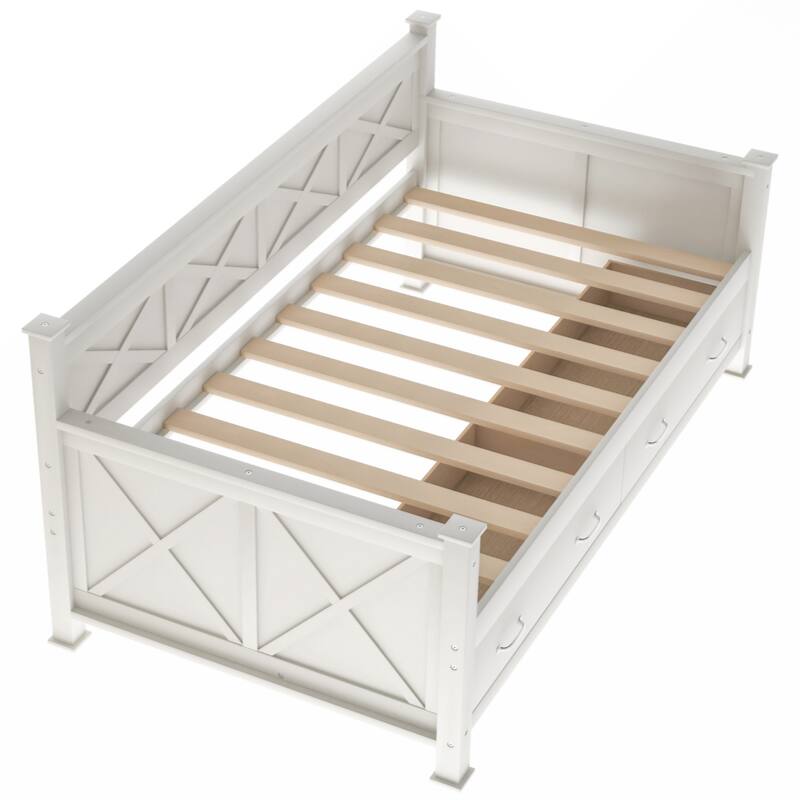 Twin Size Daybed with 2 Large Drawers, X-shaped Frame, Modern and Rustic Casual Style Daybed