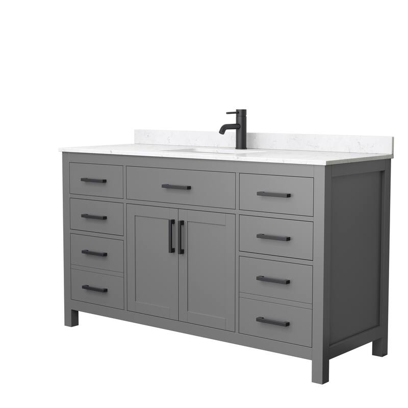 Beckett 60 Inch Single Vanity, Cultured Marble Top - Dark Gray, Black Trim, Carrara Cultured Marble Top