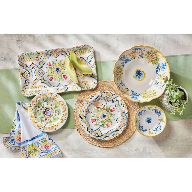 Capri Multicolor Melamine Serving Bowl 112oz - Dishwasher Safe Dining and Salad Bowl 4" H x 11.75" Dia