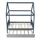 preview thumbnail 11 of 12, Blue Full Size Wood House Bed with Trundle, Roof, and Fence