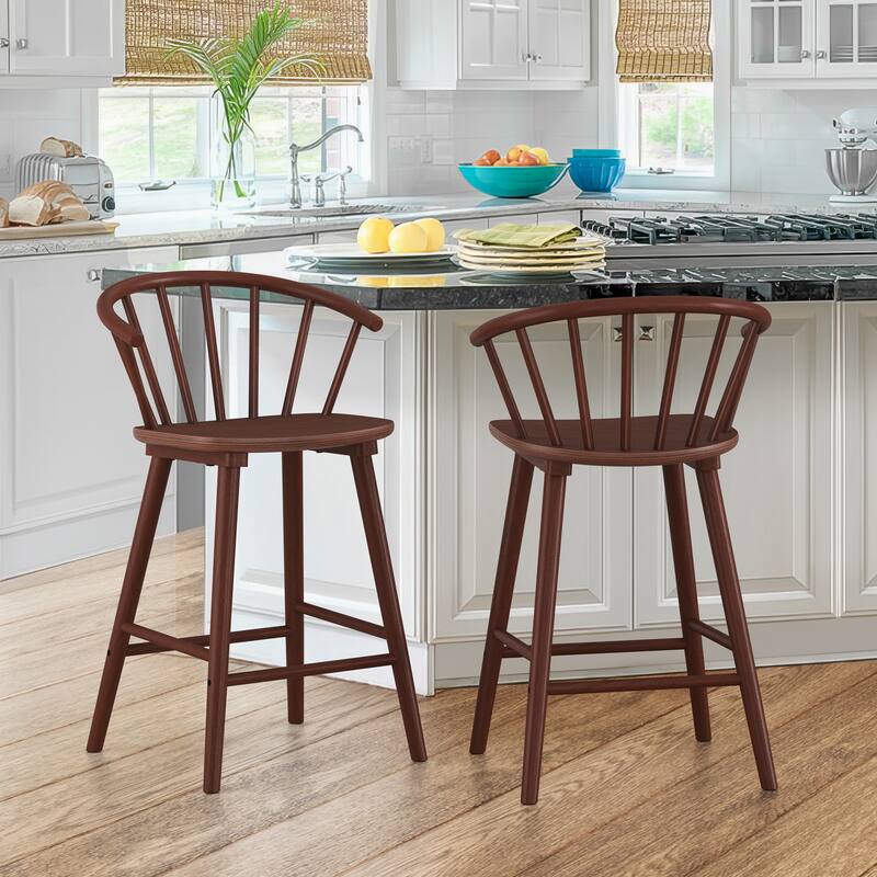 Set of 2 Counter Height 24.in Bar Stools for Kitchen Island with Solid Wood and Spindle Back Barstool