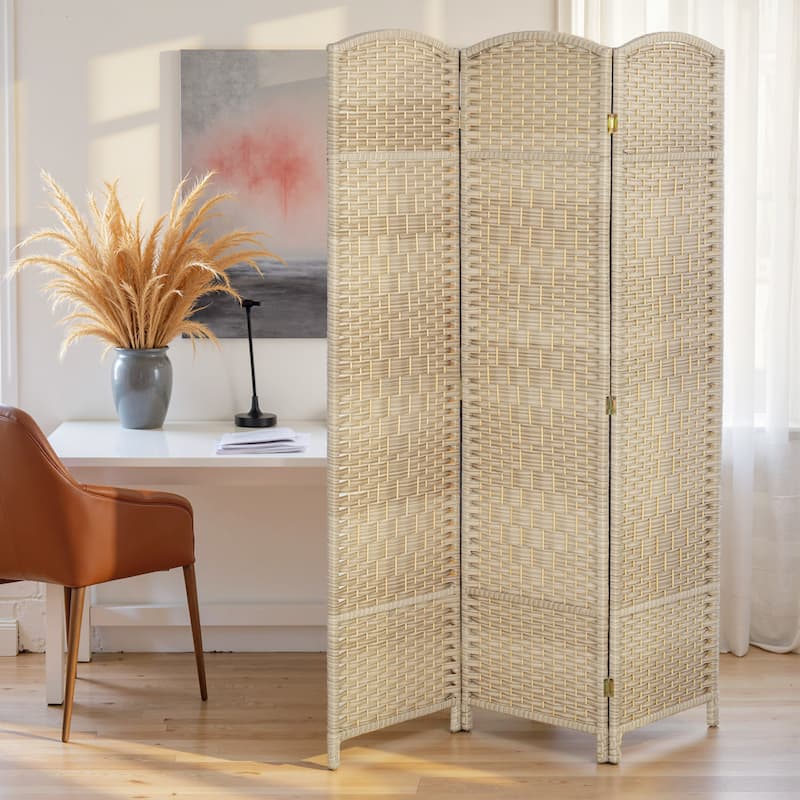 HOMCOM 3 Panel Room Divider, 6' Tall Folding Privacy Screen, Hand-Woven Freestanding Wall Partition