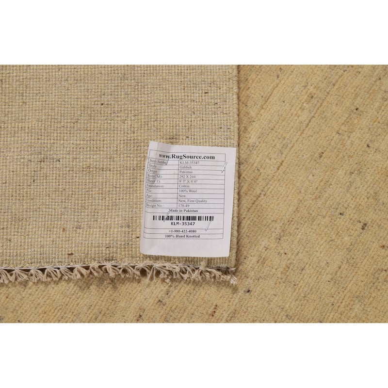 Muted Gold Gabbeh Modern Area Rug Handmade Wool Carpet - 8'0"x 9'7"