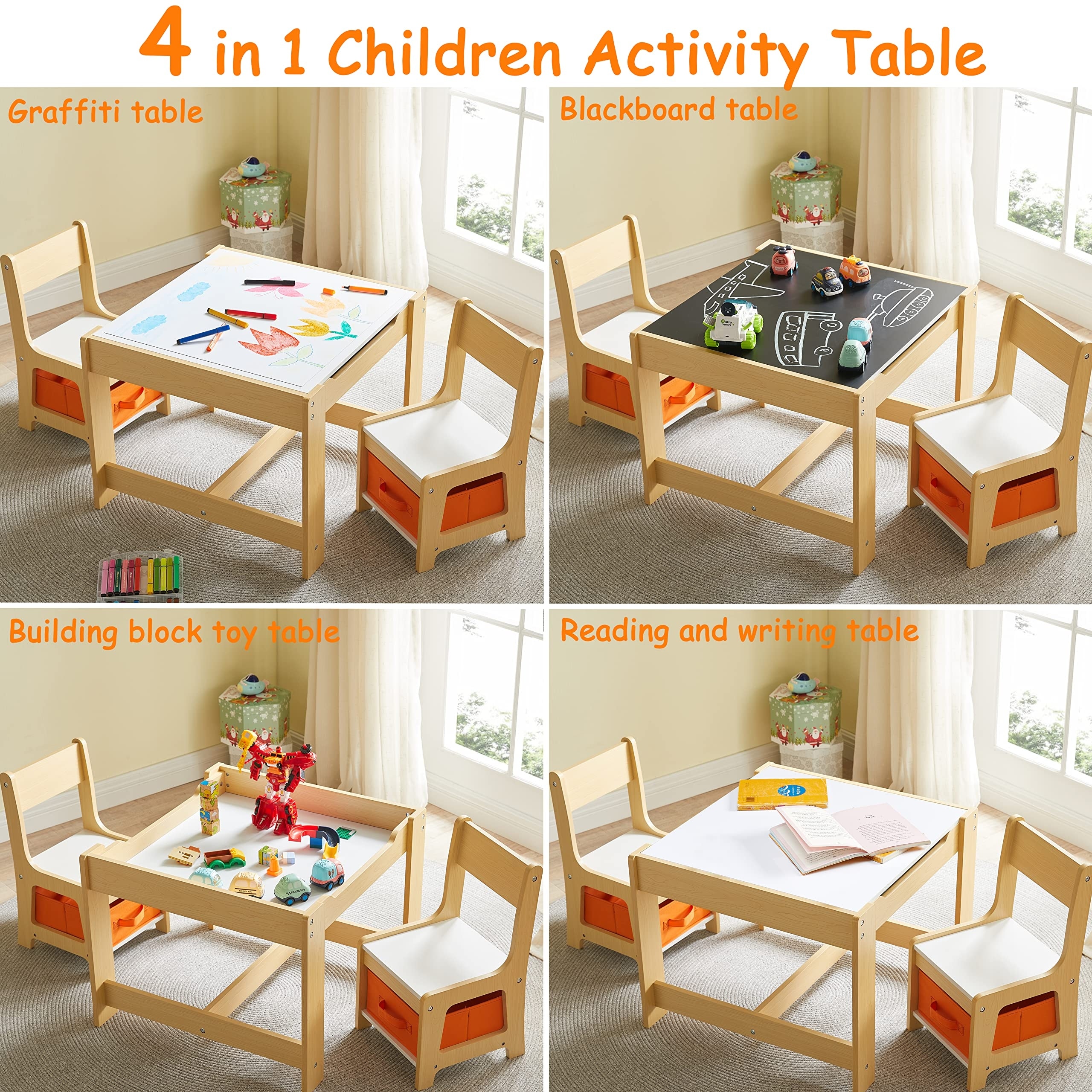 Costzon Kids Table And Chair Set, 3 Pieces Wooden Activity Play Table