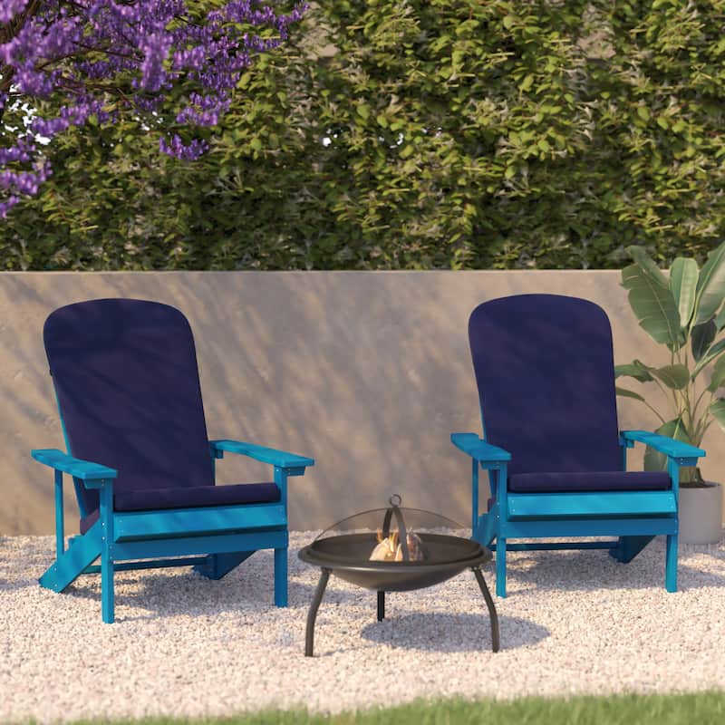 Indoor/Outdoor Adirondack Chairs with Cushions - Set of 2 - Blue