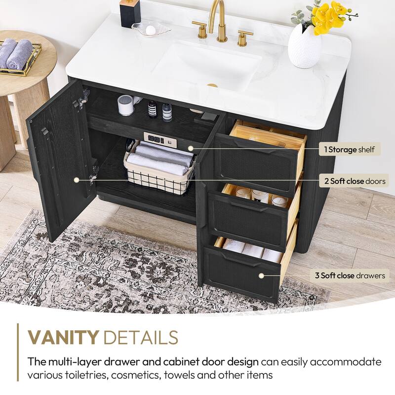 Busan Bath Vanity with White Quartz Stone Top without Mirror