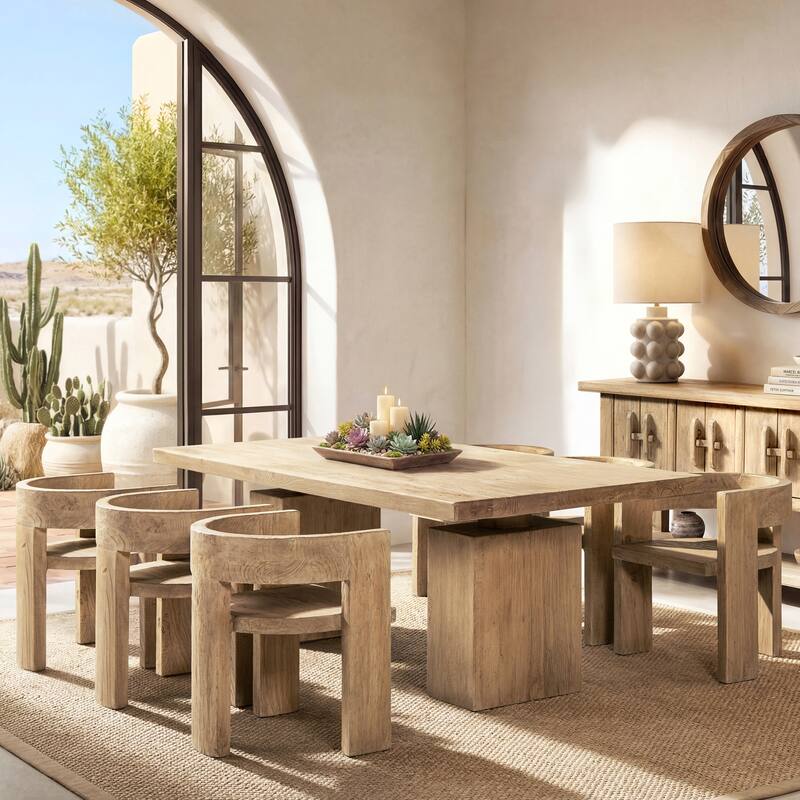 Jennifer Taylor Home Soren Solid Reclaimed Elm Sculptural Accent Curved Dining Chair - Heritage Light Natural Brown Reclaimed Elm